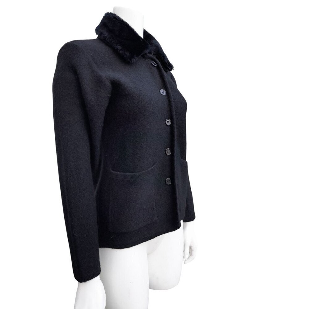 Vintage Petite Sophisticate 100% Wool Faux Fur Collar Jacket Black Size P/Small - Picture 2 of 12